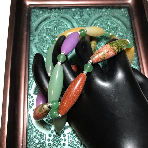 Adventurine Citrine Goldstone Unakite Semiprecious Stone Necklace 29”L EVC - Picture 9 of 11